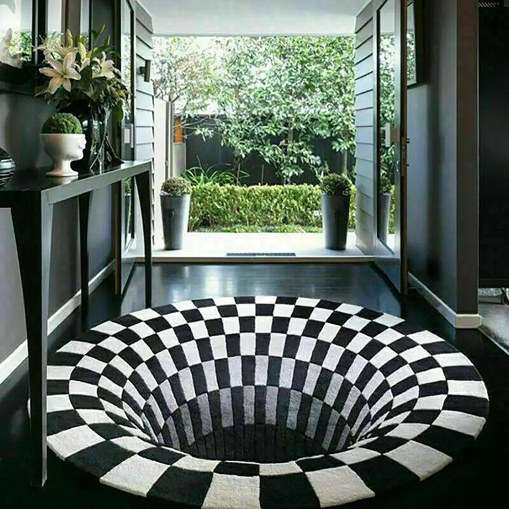 

RULDGEE Mandala Alfombra 3D Three-dimensional Black&White Stereo Vision Mat Living Room Doormat Tea Table Sofa Illusion Carpet