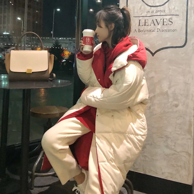 Beige Известный бренд теплый и холодный женский пуховик зимний длинный участок выше колена утолщение с капюшоном пуховик женский - Цвет: Beige