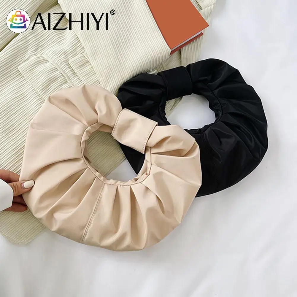 

2021 модная плиссированная сумка подмышек, Повседневная круглая женская сумка из искусственной кожи, однотонная сумка, женская сумка для пок...