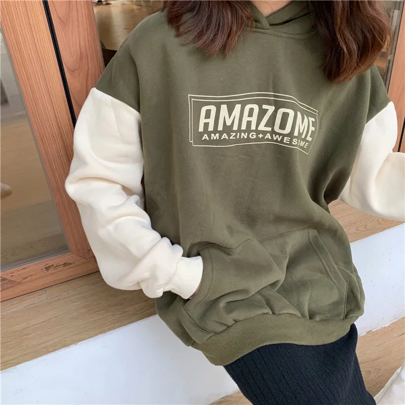 Женские толстовки с длинным рукавом и бархатом свободная универсальная