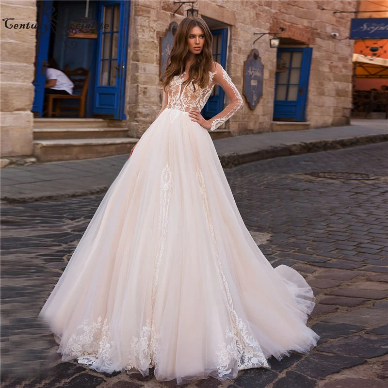 

Vestido De Novia Boho Wedding Dresses Long Sleeve Lace Appliques Illuison Top Sexy Bridal Gowns Beach Bride Dress Bohemian