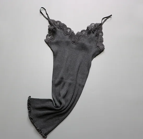 dark gray 70% шелк 30% хлопок вязаный кружевной топ жилет одежда для сна Спагетти ремень SG309 - Цвет: dark gray