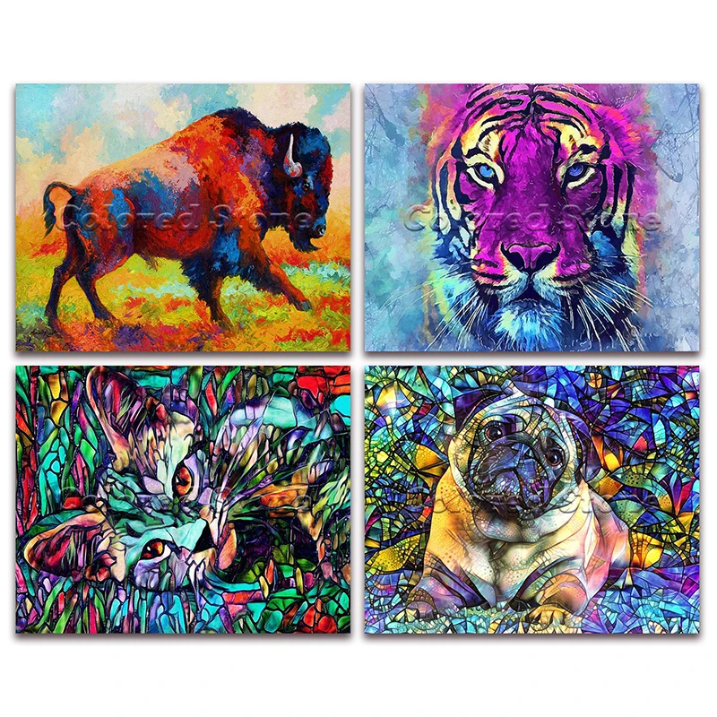 Полностью Квадратный бриллиант 5D Вышивка крестиком животное красочные Бык Тигр