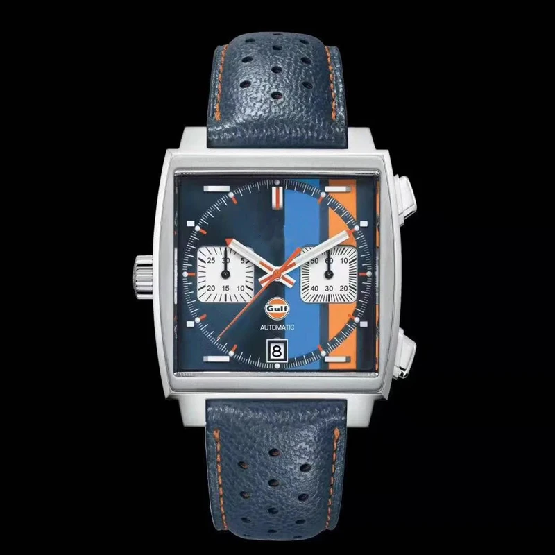 

2021 Mens Watch Waterproof Leather Strap Stainless Steel Quartz Chronograph Blue Gulf Racing Sapphire Special Edition Watches