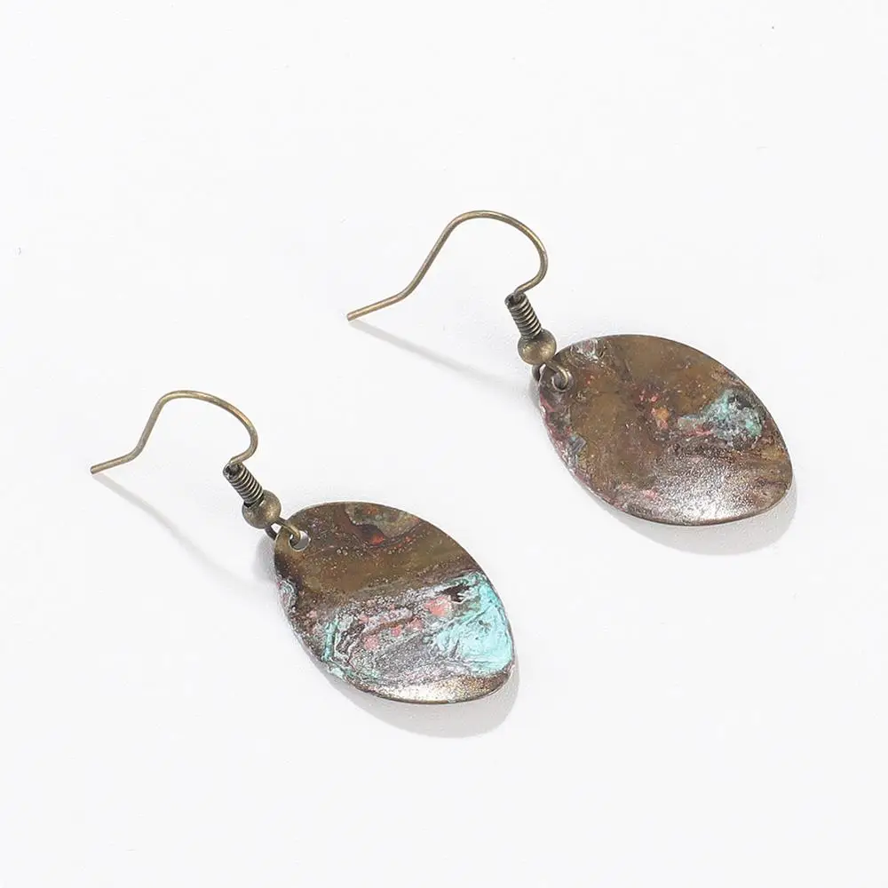 Женские винтажные металлические серьги с патиной медные подвеской богемные