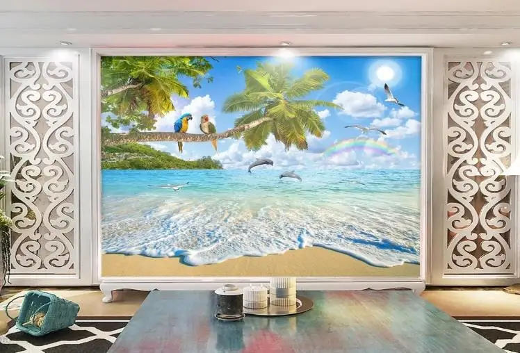 custom 3d photo wallpaper for living room bedroom background wallpaper natural scenery landscape painting coconut tree dolphin free global shipping