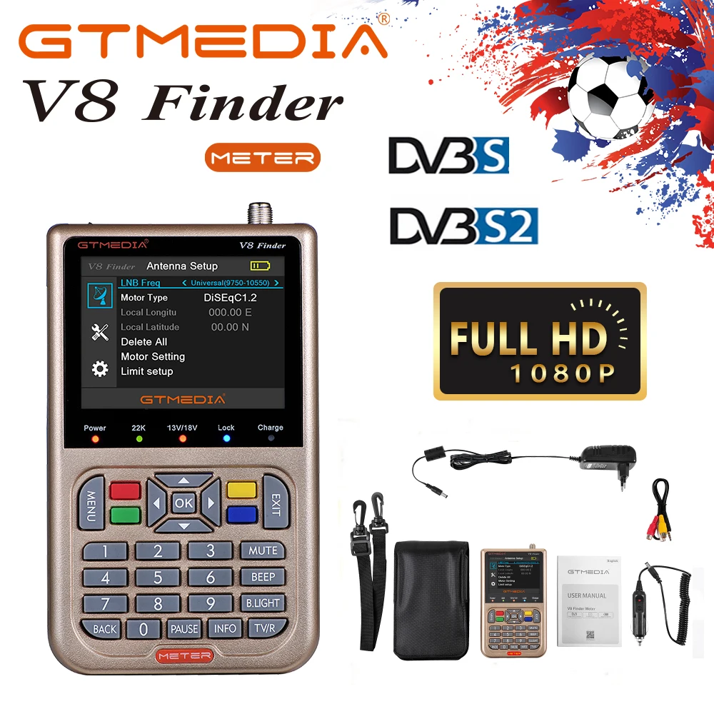 

GTMEDIA V8 Finder Meter DVB-S2/S2X SatFinder Digital HD 1080P Receptor TV Signal Receiver Sat Decoder Location Finder