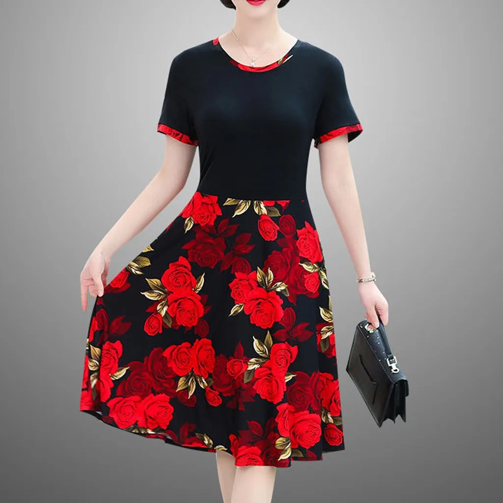 Женское платье с короткими рукавами и круглым вырезом в стиле пэчворк женское