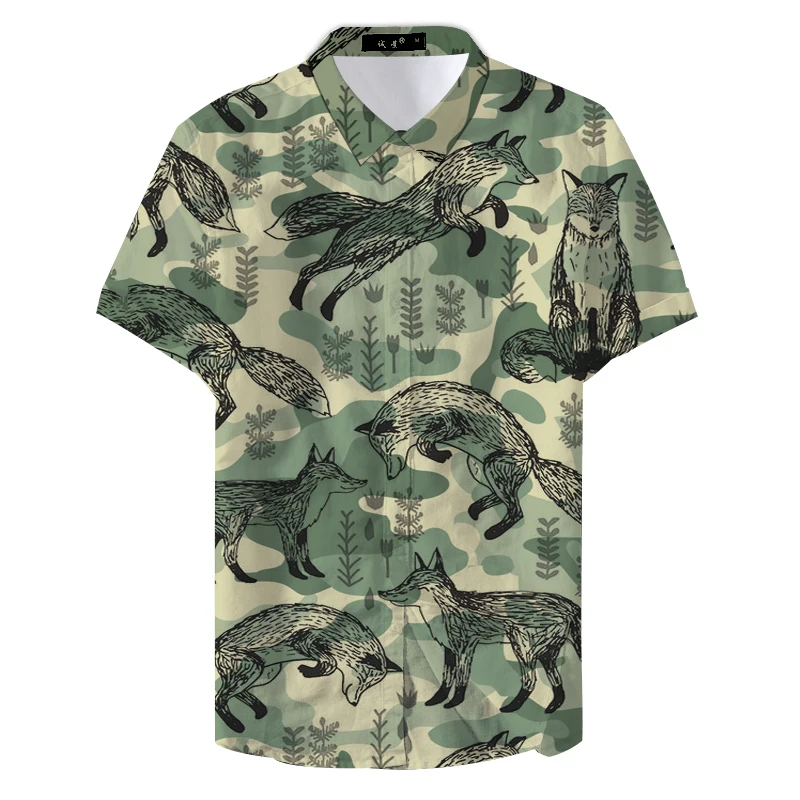 Мужская Повседневная рубашка с цветочным принтом милая разноцветная лисы лето