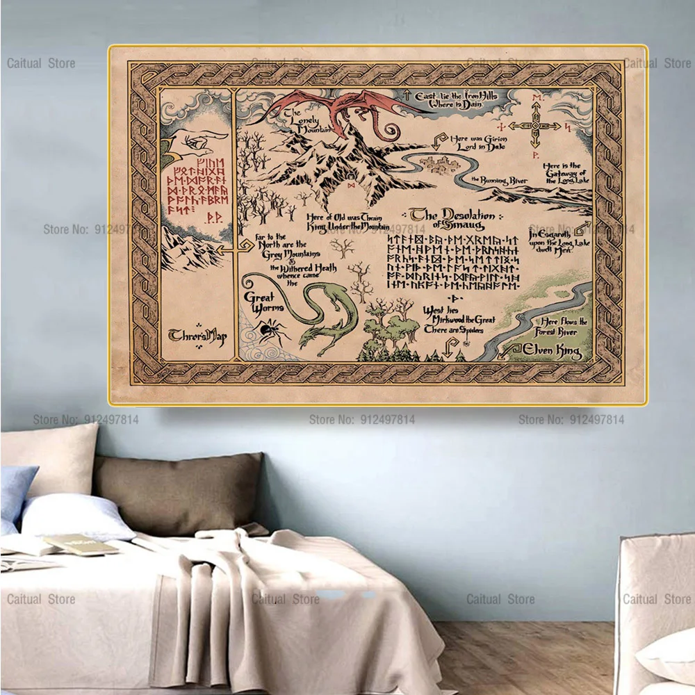 Винтажные постеры для видеоигр Карта мира картина из фильма Средняя Земля