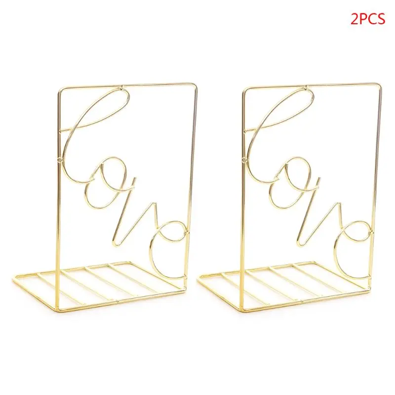 

2Pcs/Pair Creative Love Shaped Metal Bookends Desk Storage Holder Shelf Book Organizer Stand E65A