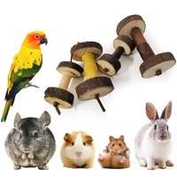 cute natural wooden rabbits toys pine dumbells unicycle bell roller chew toys for guinea pigs rat small pet molars toy supplies