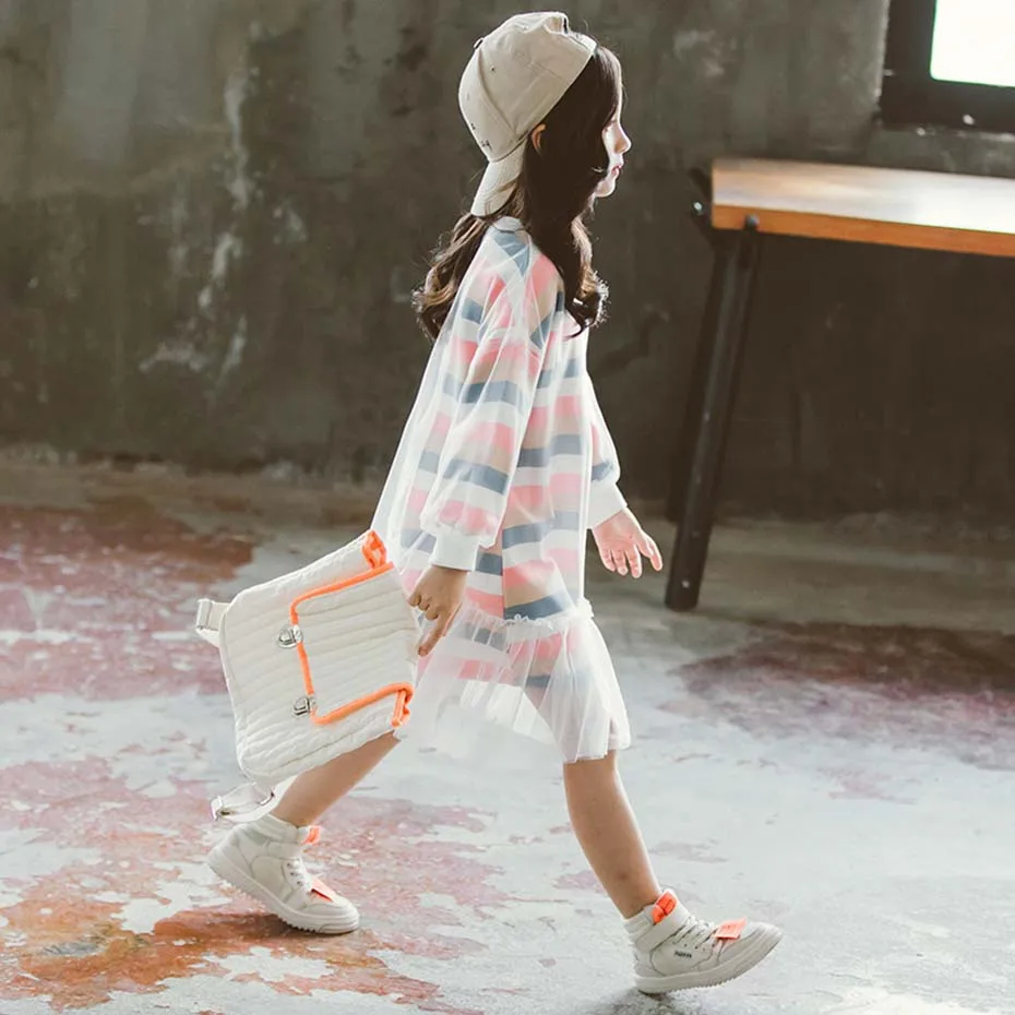 Dresses For Girls Letter Print Party Dress O-Neck Children Mesh Fall Winter Casual Children's Costumes | Детская одежда и