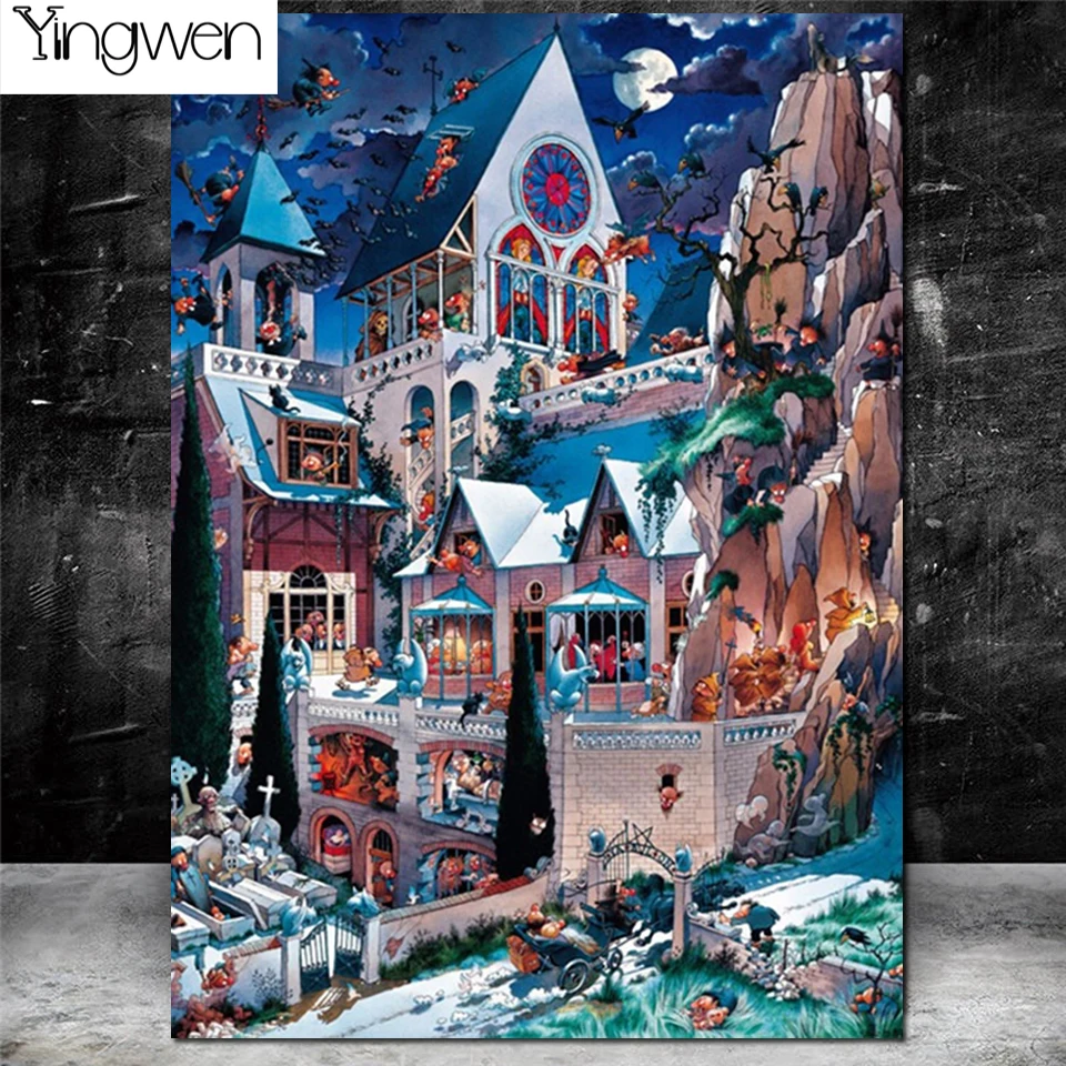 

Large Size Puzzles 5D DIY Full Diamond Embroidery Diamond Painting Horror Castle Picture Mosaic Cross Stitch Kits NEW Home Decor