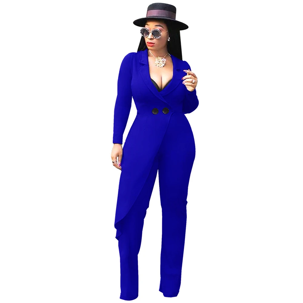 

Сексуальный v-образный вырез женский комбинезон осень длинный рукав; пуговицы элегантный Офисные женские туфли размера плюс Bodycon Комбинезо...