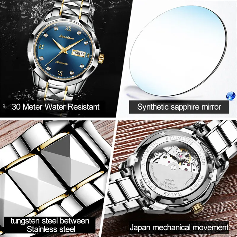 

JSDUN Classic Watch Waterproof Automatic mechanical Business Watch imported movement tungsten steel Watch For Men Lover Gift