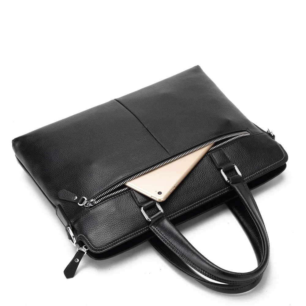 Bison Denim Black Business Casual Men Briefcase Bag Genuine Leather Cowskin Handbag  Large Capacity Laptop Messenger Bags