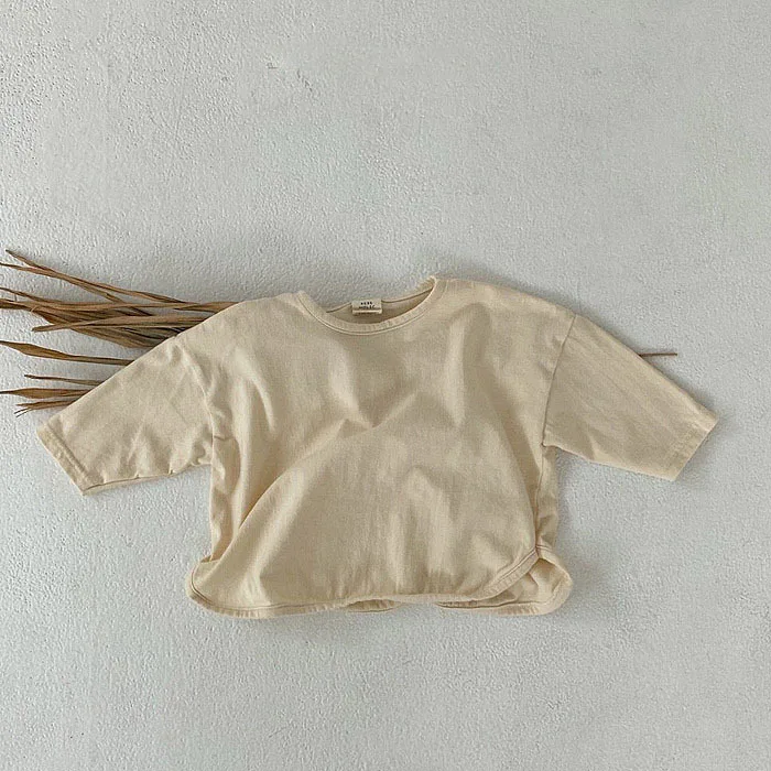 

2021 new autumn boys and girls baby infant children's clothing solid color round neck all-match long-sleeved T-shirt 1017 23