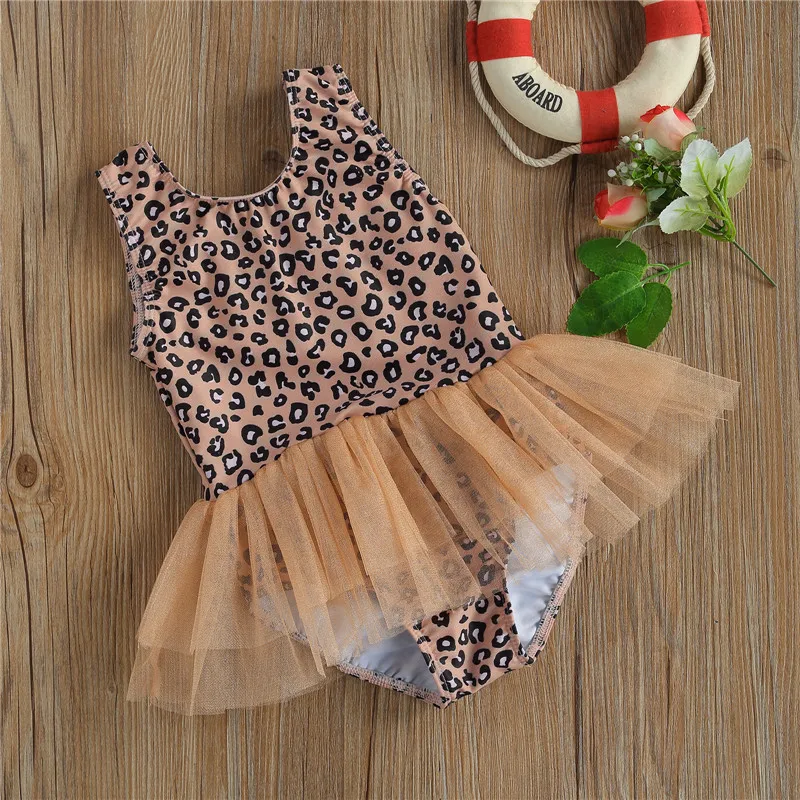 

Cute Baby Girls Swimsuit Leopard Print U-Neck Sleeveless Swimwear Backless Mesh One Piece Swimwear for Kids Infant Bathing Suit