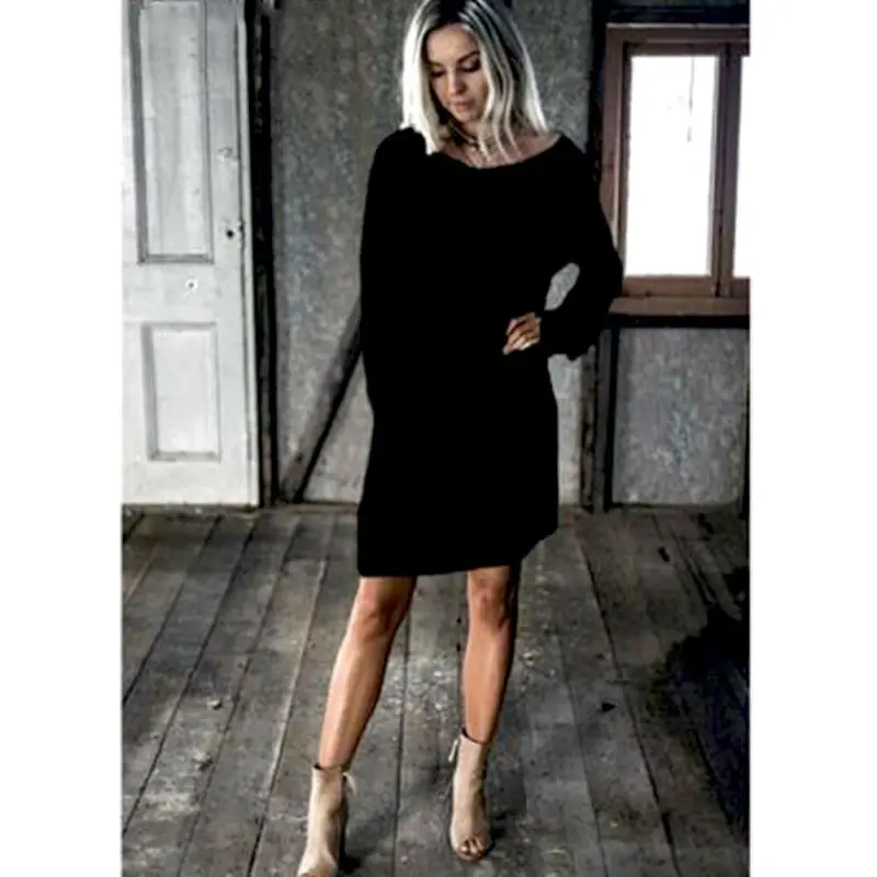 Платье-Свитер женское с длинным рукавом и круглым вырезом | Женская одежда