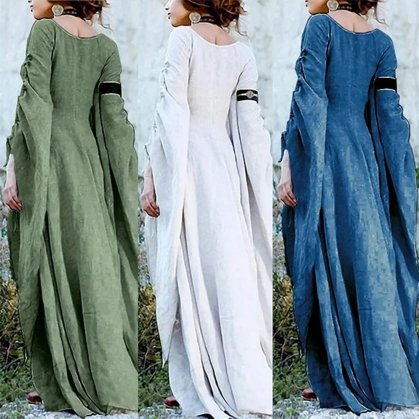 Medieval Dress Plus Size Anime Dresses Cosplay Costume Women Clothes Halloween Floor Length Garb Long Sleeve Gown S-5XL Carnival