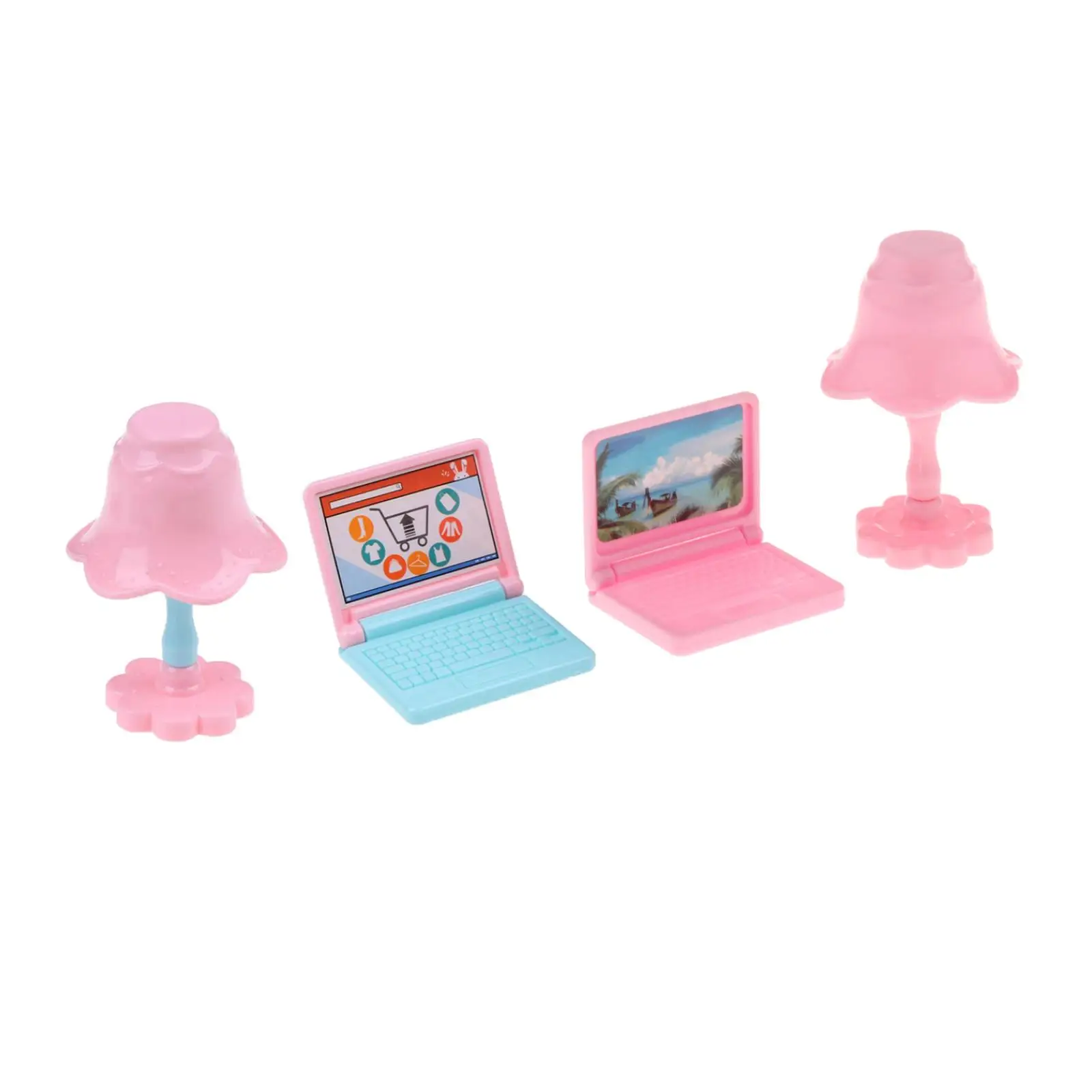 

Dollhouse Miniature Laptop Table Lamp Set Study Room Accessory 1:12 Toy
