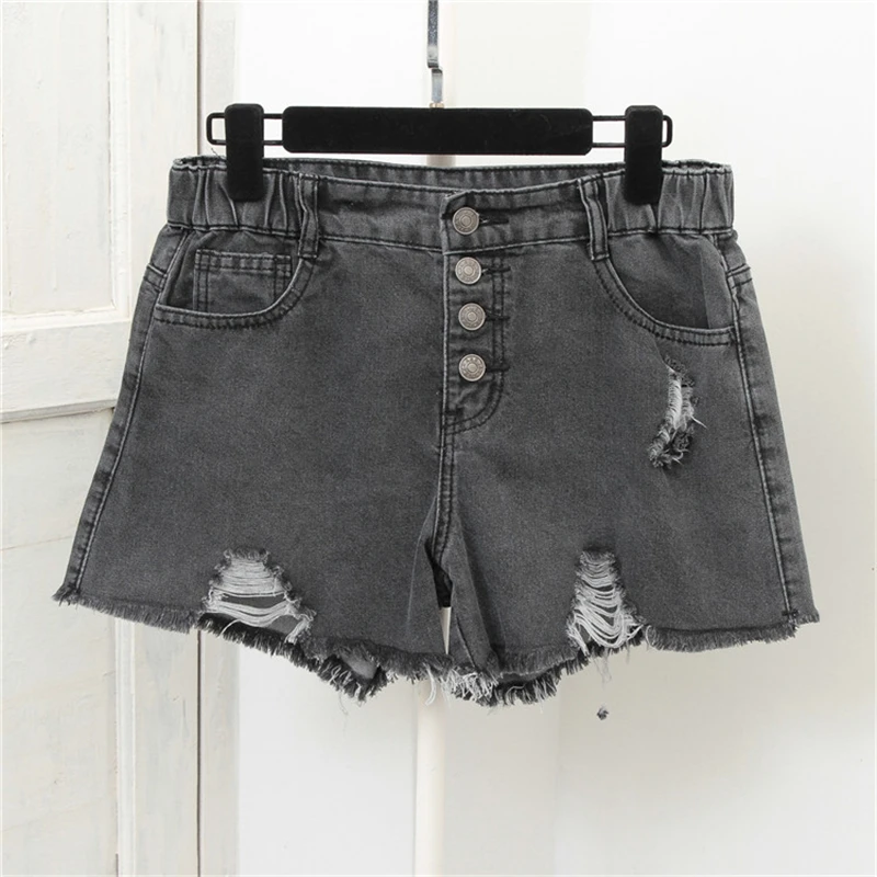 

16008 High Waist Denim Shorts For Women Korean Style Fashion Trendy Slim Fit Streetwear Hole Button Plus Size 5XL Cowboy Clothes