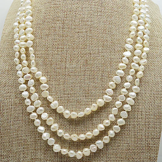 

6-8mm White Color Baroque Freshwater Pearl Necklace 80cm to 200cm More length for choose Charming Women Gift Jewelry