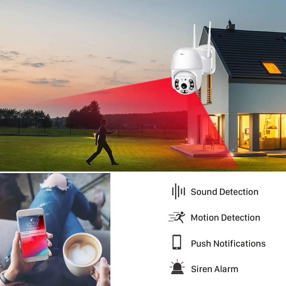 Открытый IP wifi камера беспроводной PTZ купол 2MP Водонепроницаемый Автоматическое