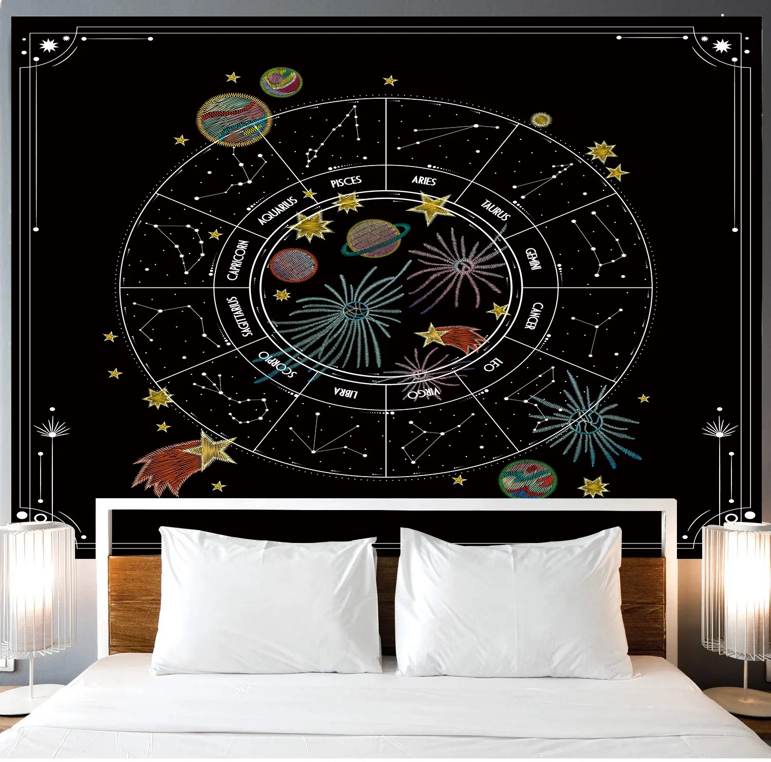 

Гобелен из полиэстера, 12 созвездий, мандала, космическая планета, подвесные настенные гобелены, декор для комнаты, неба, ковра, набор пляжных...