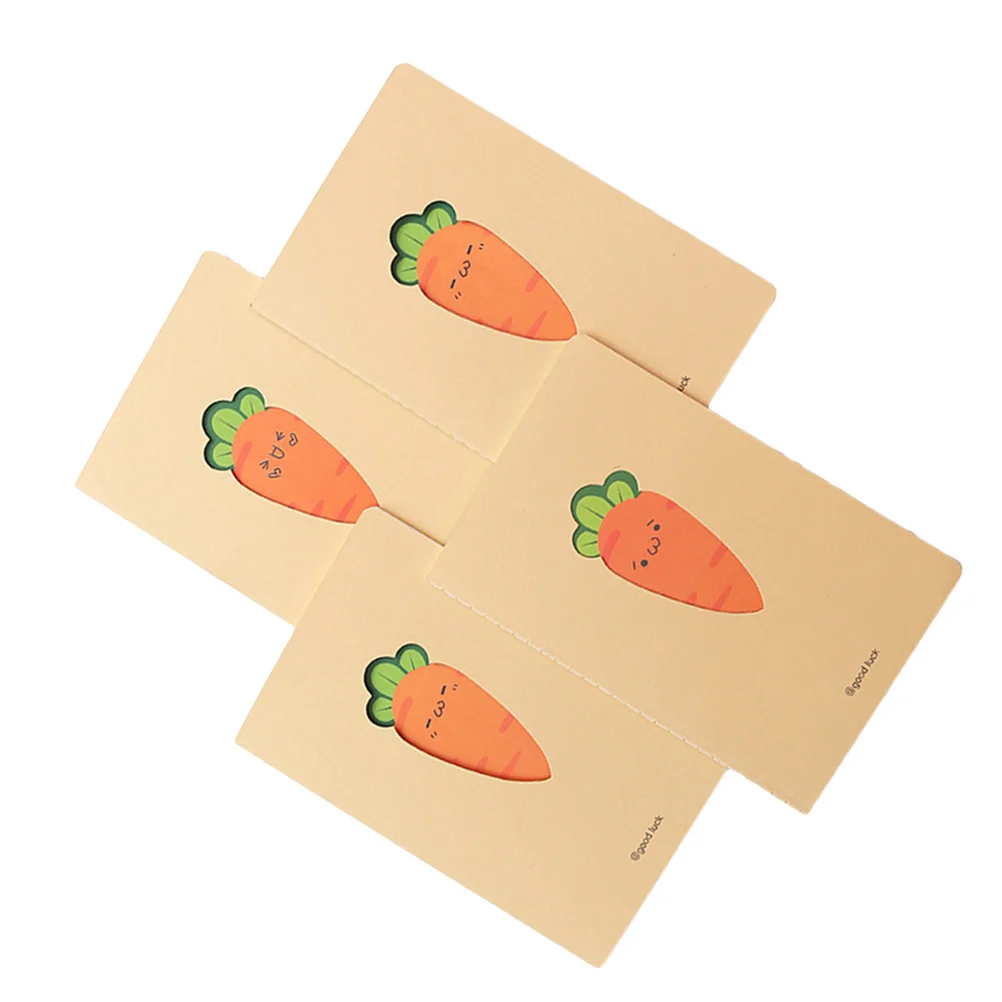 

4pcs Creative Carrot Notebook A5 Hollow Diary Book Cartoon Notepad for Writing Drawing (Mixed Pattern, Random Color)