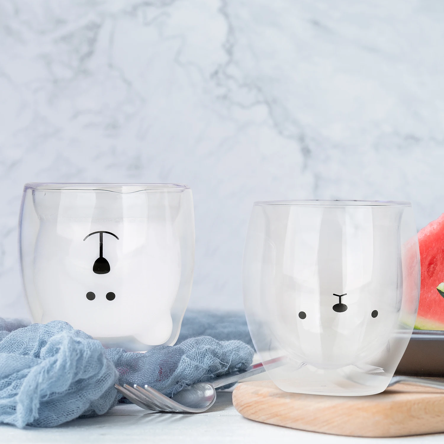Cute Bear Coffee Double Glass Cups Mug With Double Bottom Shaped Transparent Insulated Cup Milk Espresso Drink Couple Cups