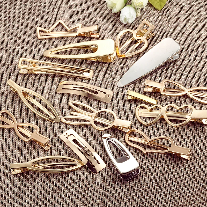 

Color preserving electroplating gold crown rabbit ear bow tie love iron hair clip double fork peach heart DIY jewelry accessorie