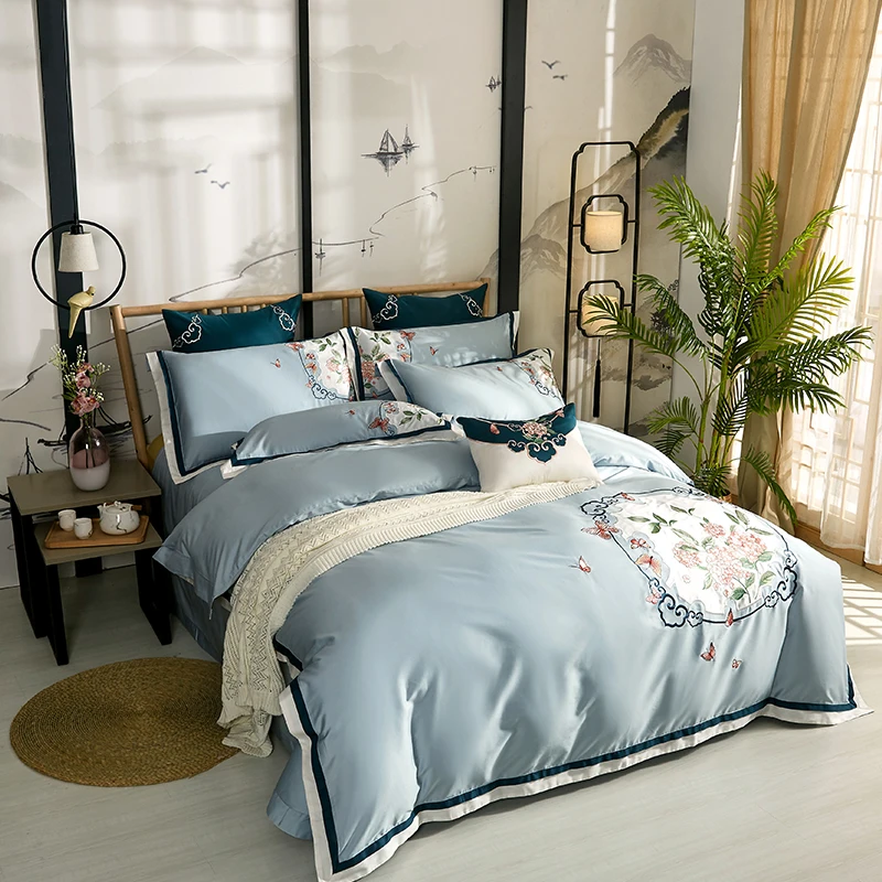 4/6 шт. набор постельного белья из египетского хлопка с цветочной вышивкой | Дом и