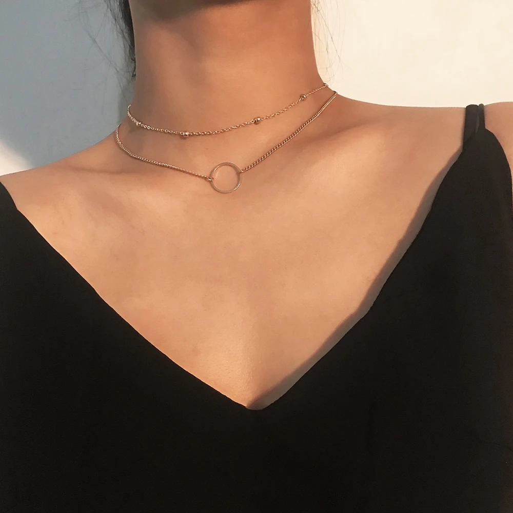 

New Arrival 2020 Fashion Modern Choker Necklace Two Layers Round Necklaces Gold Color Necklace Choker Jewelry For Women