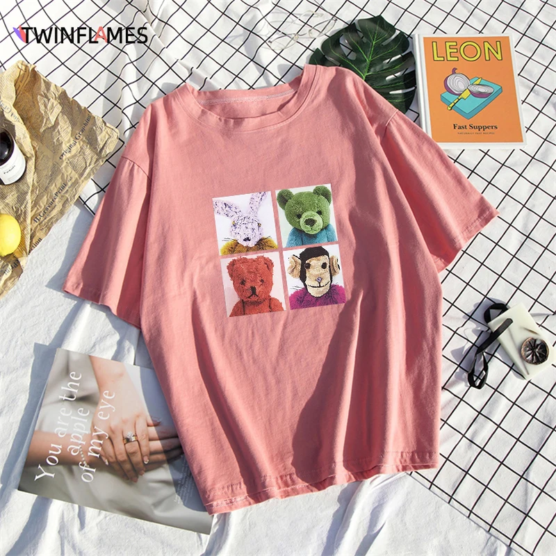 

TWINFLAMES 2022 Kawaii Summer New Cartoon Printed T Shirt Women Oversized Cotton Tees Soft Female Short Sleeve Harajuku Top