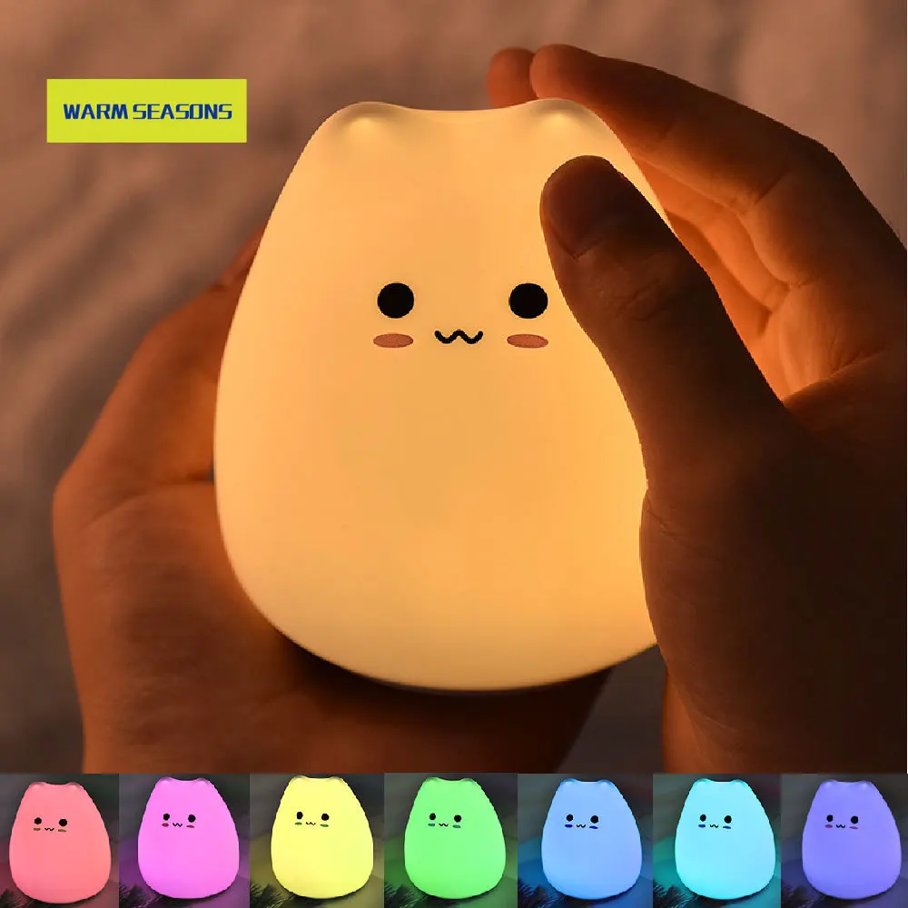 

Cat Silicone Animal Light Touch Sensor LED Night Lamp Colorful Child Holiday Gift Sleepping Creative Bedroom Desktop Decor Lamp