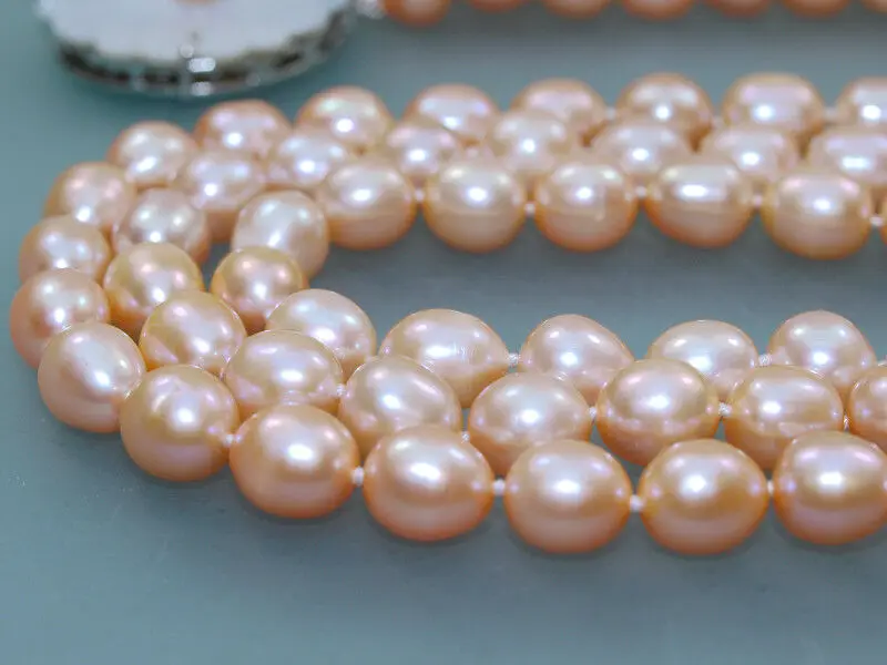 

3 row Natural 7-8mm pink oval Freshwater Cultured Pearl Necklace 17" 18" 19"