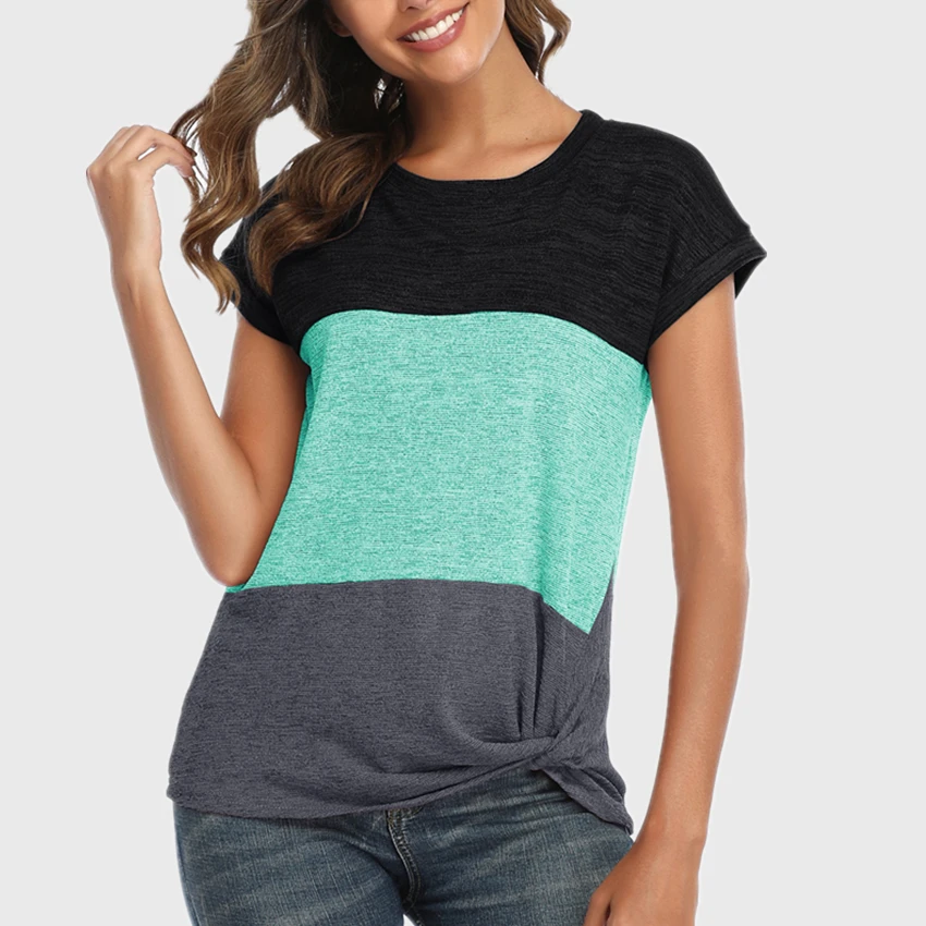 

Striped T-shirt Women Casual Short Sleeve Summer Tops Tee Shirts 2021 Women O-neck Tees Fashion Knot Cotton Tops Tee For Lady