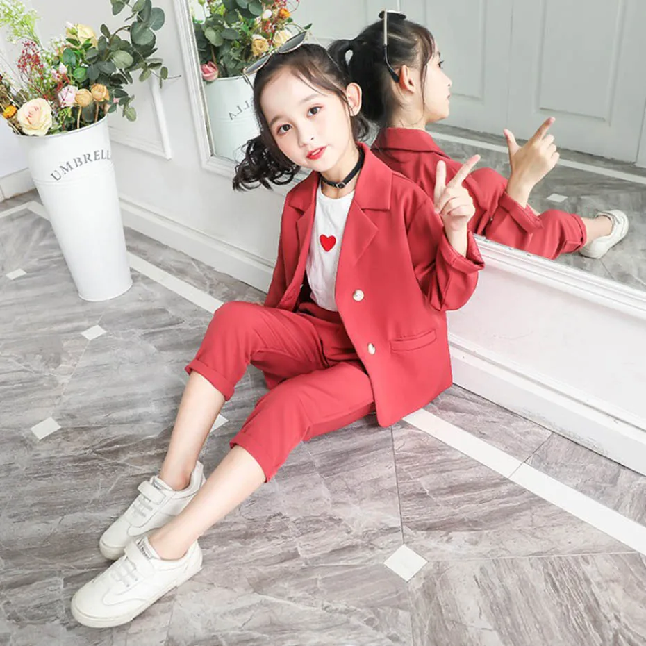 Одежда для подростков девочек однотонный блейзер и штаны одежда комплекты