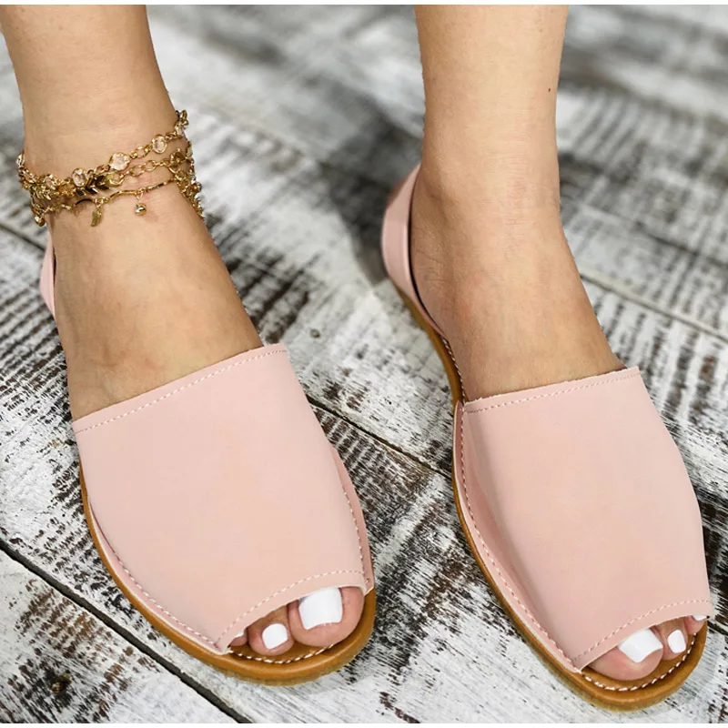 

Ladies summer flat pink crocodile mouth heel anklet sandals LY700-64892