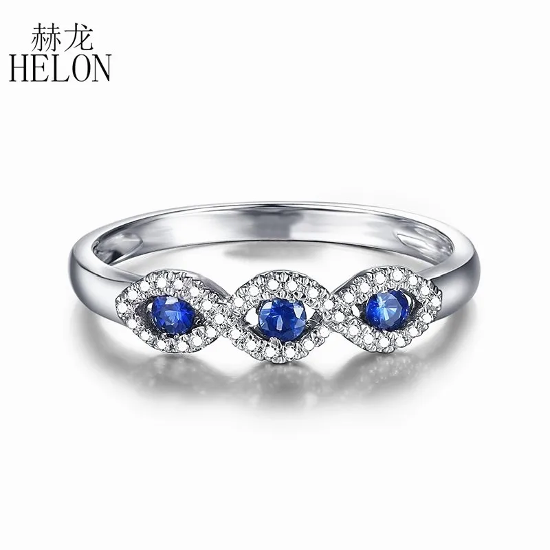 

HELON Solid 18k White Gold 0.3ct Natural Sapphires Diamonds Engagement Wedding Ring Women Gemstone Anniversary Gift Jewelry