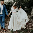 Кружевное свадебное платье в богемном стиле, Пляжное шифоновое платье трапециевидной формы, с рукавами 2019, V-образным вырезом, 2 шт., 34