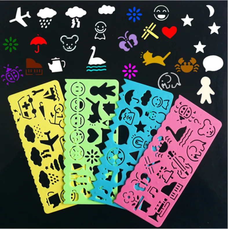 4 Pcs / set multi-function ruler student stationery cute drawing cartoon art painting children gift educational toy |