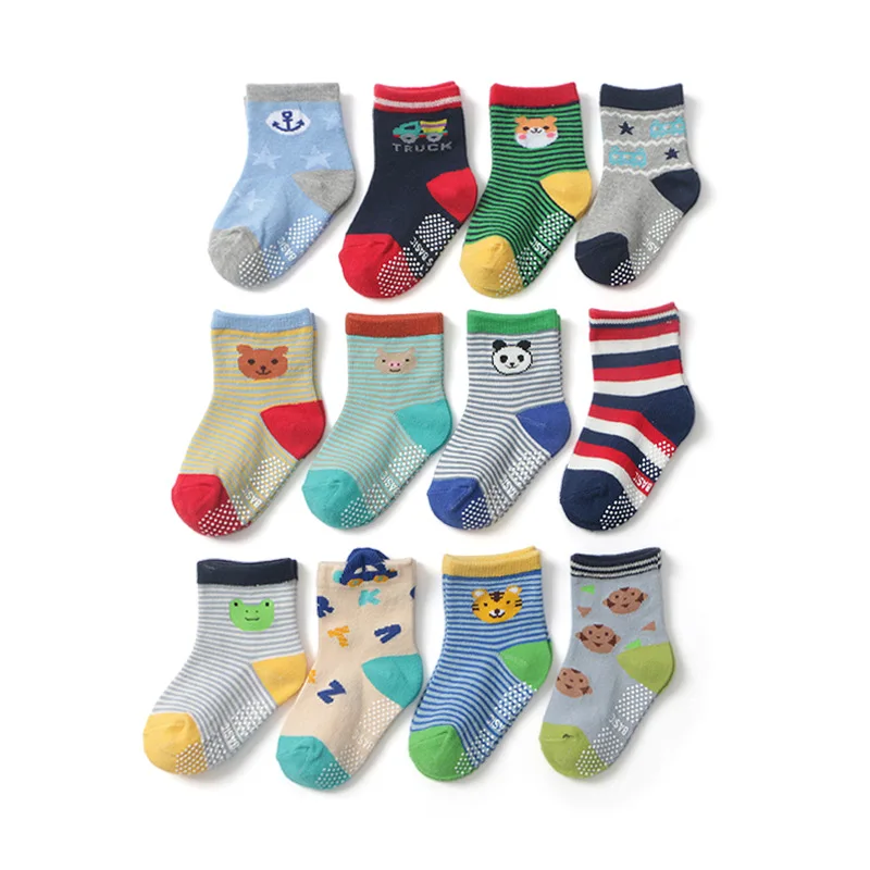 Non-slip Floor Socks 12 пара/лот, новые детские носки с рисунками детские Нескользящие носки-тапочки детские короткие носки для малышей 0-3-5 лет - Цвет: Non-slip Floor Socks
