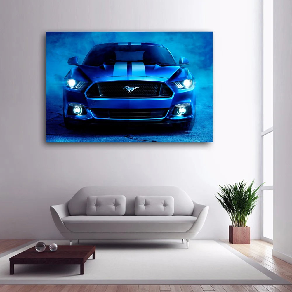 Ford Mustang суперкар синий произведение искусства фотографии холст Картины