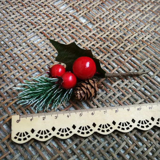 5pcs Artificial Flower Fake Plastic Berry Holly Branches Cherry Wedding Christmas DIY Handmade Table plate Decor Present Packing - купить по