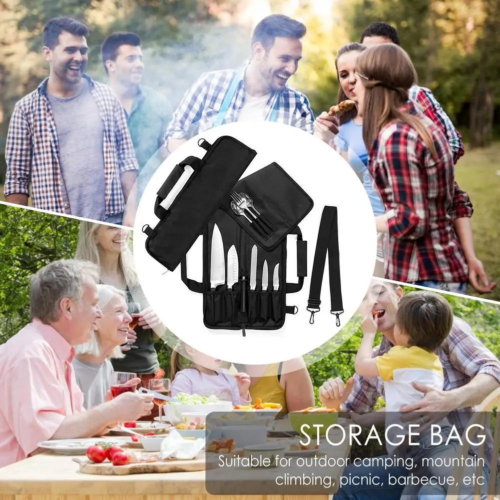 

Tableware Storage Bag Cutting Tool Durable Cook Knife Organizer Portable Single Shoulder Messenger Fork Bag Pockets Carry Case