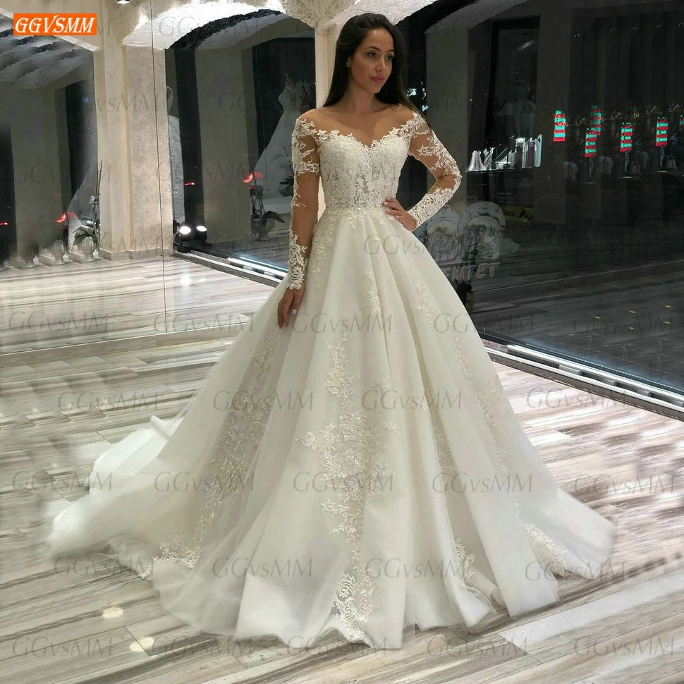 

Элегантные богемные Свадебные платья с длинными рукавами 2021 Suknia Slubna на шнуровке Аппликации Тюль бальное платье невесты платья для женщин ...