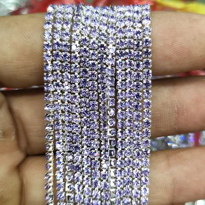 Crystal violet 1 ярд/шт, 30 цветов, стеклянные хрустальные стразы на цепочке, Серебряное дно, Пришивные цепочки для рукоделия, украшения сумок для одежды - Цвет: Crystal violet